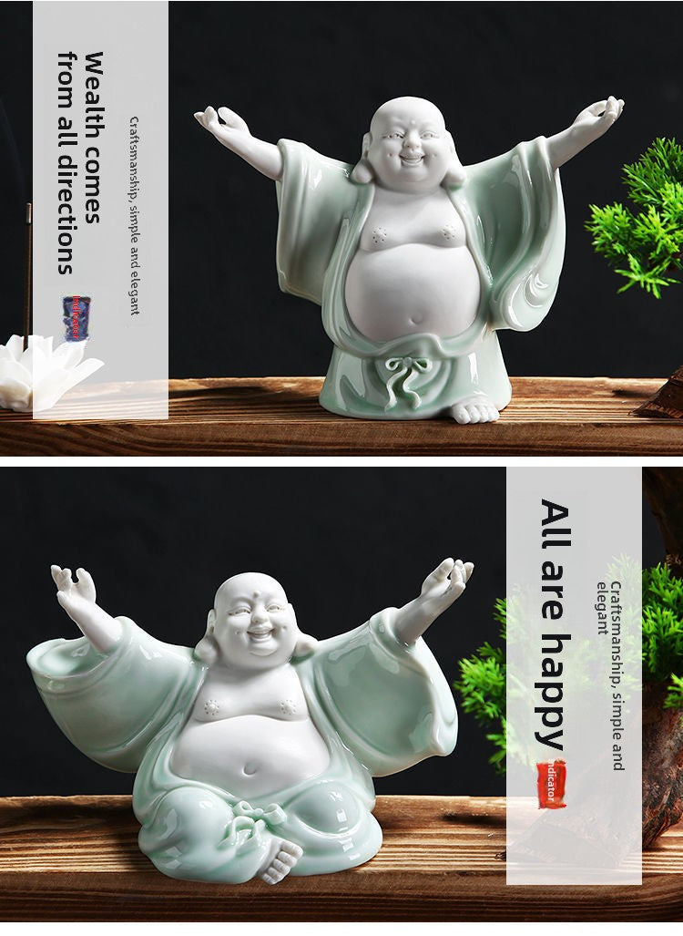 Big-bellied Maitreya Buddha tea pet ornaments boutique white porcelain vase rockery fish tank landscaping decoration tea play tea ceremony spare parts