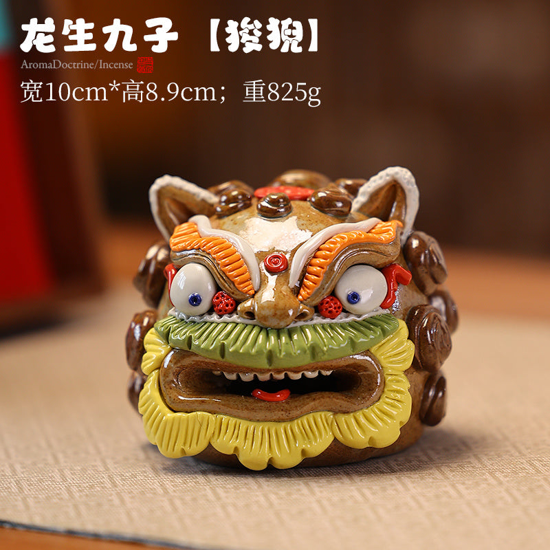 High-end fortune-bringing lion and pixiu aromatherapy stove ceramic ornaments tea pet home living room decorations housewarming opening gift