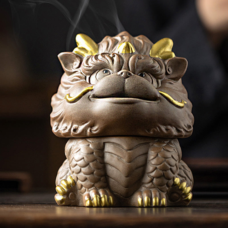 Kirin Incense Burner Suanni Ceramic Mugwort Creative Incense Burner Sandalwood Agarwood Tea Pet Zen Mythical Beast Ornaments