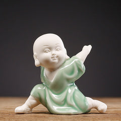 Tea pet ornaments ceramic kung fu little monk boutique can be raised high white porcelain sand mining living room decoration tea utensils table accessories