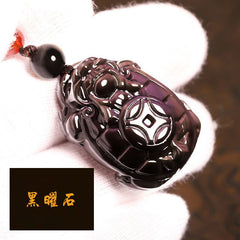 Natural ice color eye obsidian copper coin dragon turtle creative pendant male and female couple gift necklace