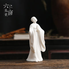 Mutton-fat jade creative tea pet ornaments ceramic Zen ornaments living room tea ceremony accessories decoration new Chinese style white porcelain figures