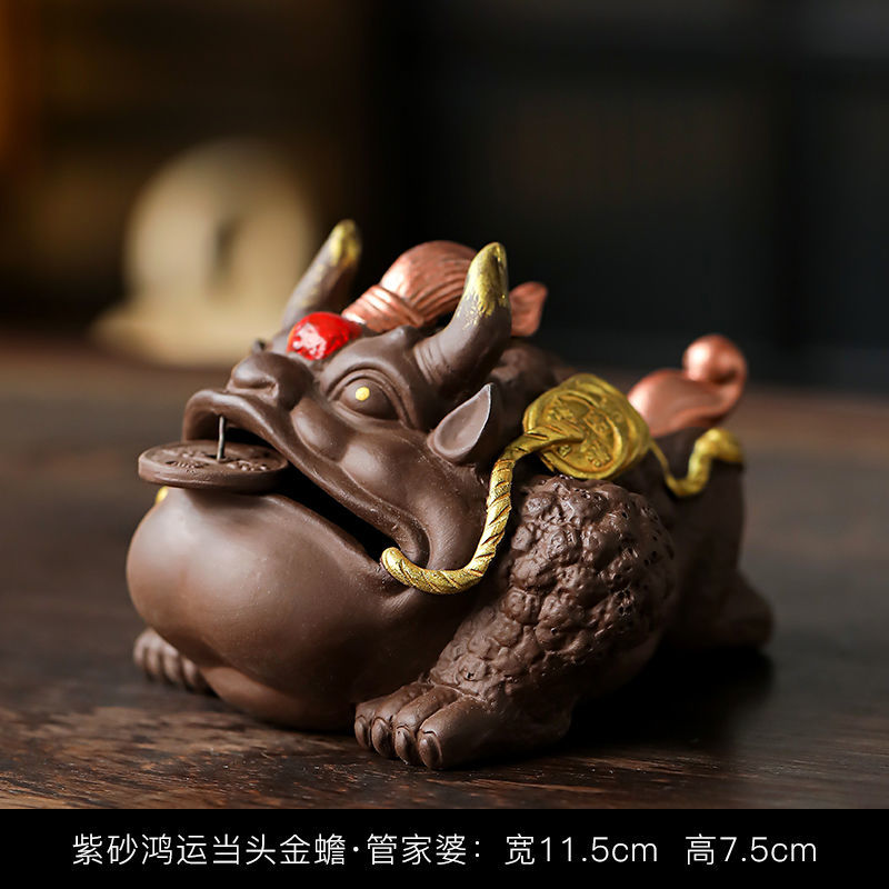 Fortune-attracting golden toad Feng Shui ornaments, large toad tea pets, can be raised as office shop opening gifts, ceramic crafts