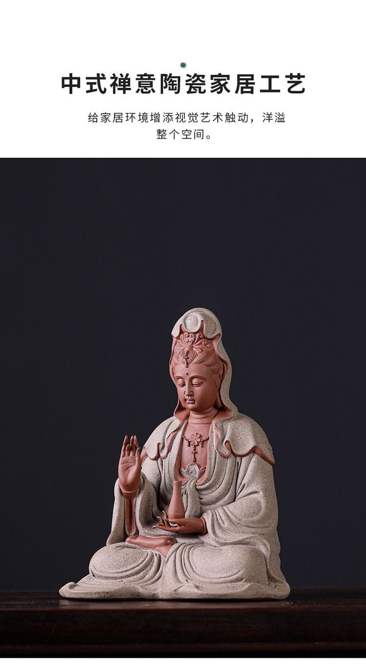 Living room handmade home tea ceremony incense Guanyin office ornaments new purple sand large ornaments Guanyin Bodhisattva