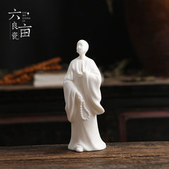 Mutton-fat jade creative tea pet ornaments ceramic Zen ornaments living room tea ceremony accessories decoration new Chinese style white porcelain figures