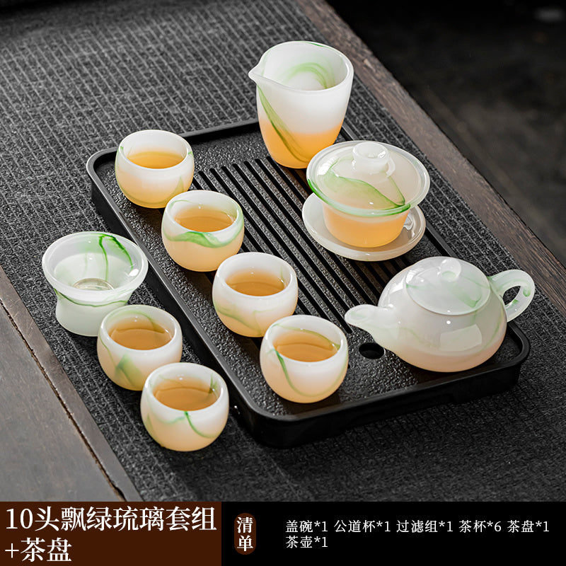 Mutton Fat Jade Porcelain Glass Kung Fu Tea Set 2025 New Light Luxury High-end Home Boutique High-end Tea Cup Set