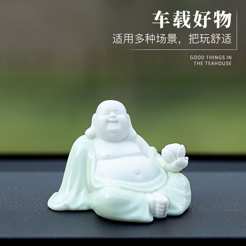 [Exquisite Ceramics] Dehua White Porcelain Maitreya Buddha Zen Tea Pet Ornaments Little Monk Tea Tray Tea Ceremony Supplies Accessories Car Decoration Supplies