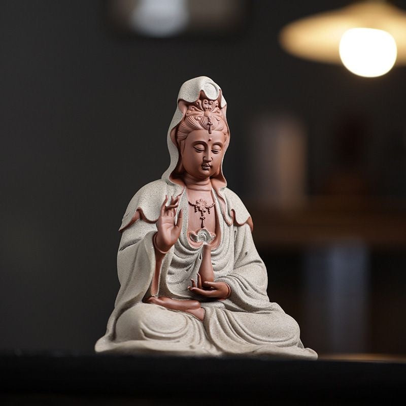 Living room handmade home tea ceremony incense Guanyin office ornaments new purple sand large ornaments Guanyin Bodhisattva