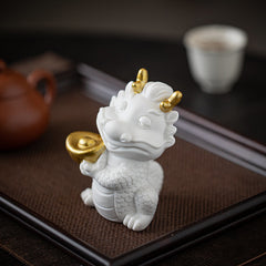 Creative white porcelain cute zodiac dragon tea pet ornaments lucky dragon tea ceremony tea play tea table decoration mascot gift