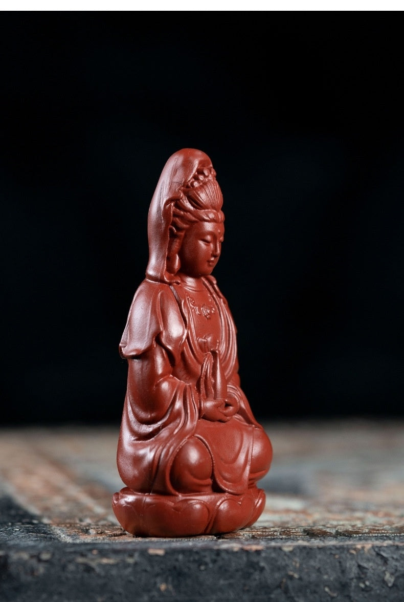 Yixing Premium Purple Clay Guanyin Bodhisattva Tea Pet Ornament Tea Set Cultivable Buddha Statue Pure Handmade Tea Play Carved Buddha Statue