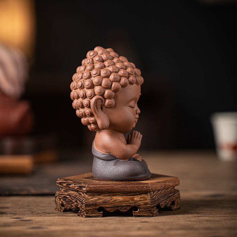 Zen purple sand small Tathagata tea pet ornaments boutique can be raised ceramic small Buddha statue tea toy tea tray tea table tea ceremony accessories