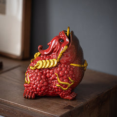 Dehua living room red ceramic golden toad opening business fortune three-legged toad large office porch crafts ornaments