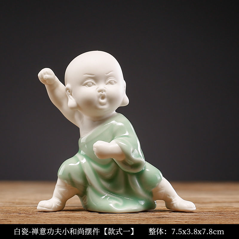 Tea pet ornaments ceramic kung fu little monk boutique can be raised high white porcelain sand mining living room decoration tea utensils table accessories