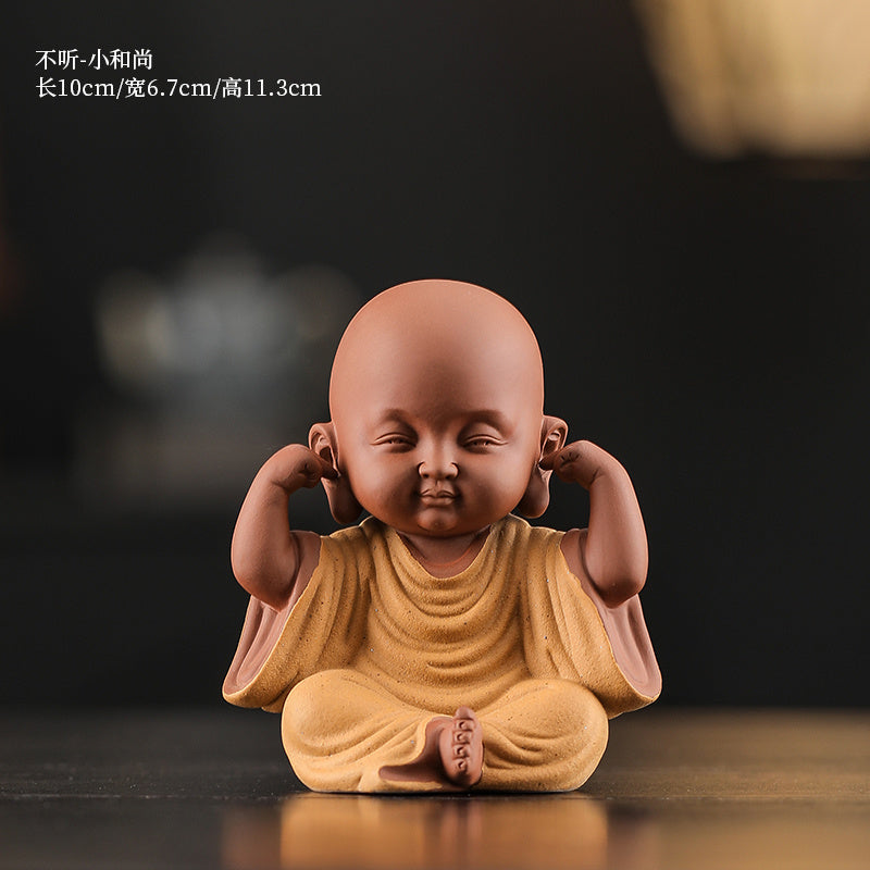 Chinese Zen Three Little Monks Cute Characters Ceramic Home Furnishings Office Desktop Zen Tea Pet Furnishings