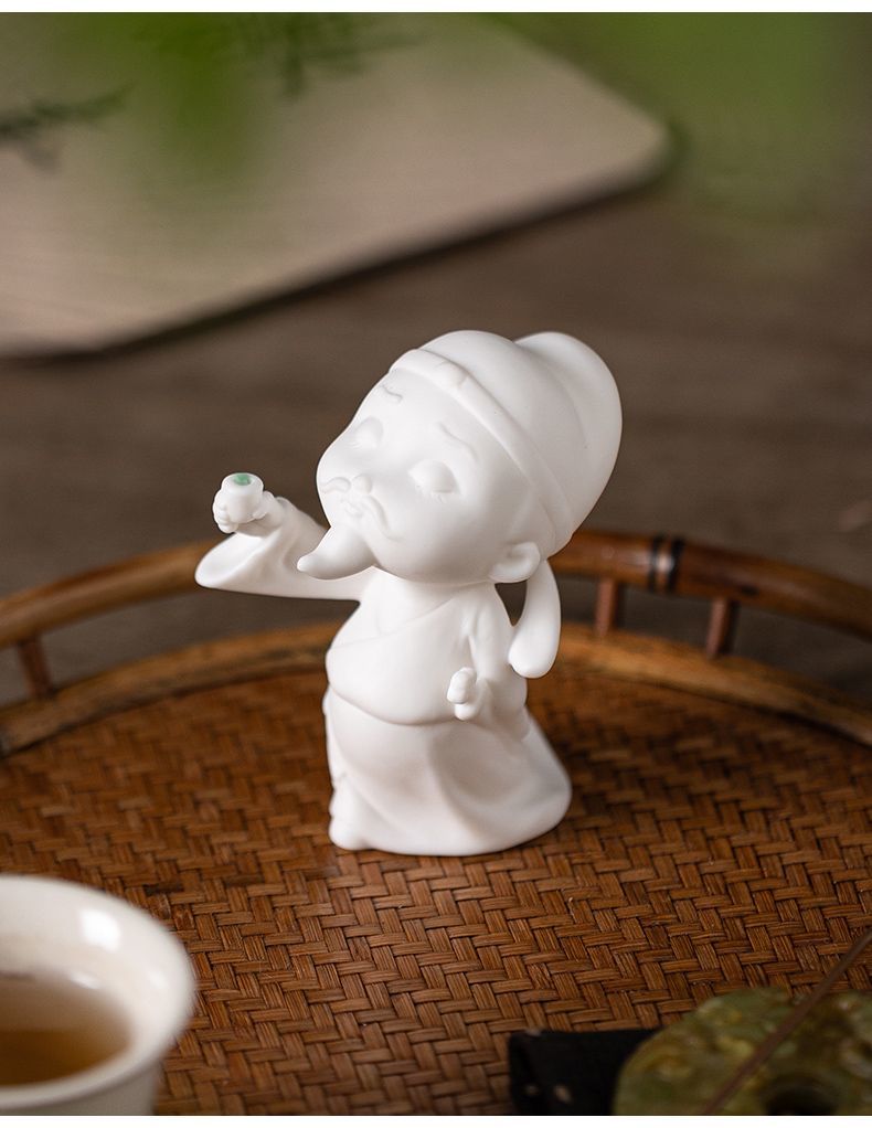 Creative white porcelain Li Bai tea pet small ornaments character home living room study porch office desktop boutique decoration