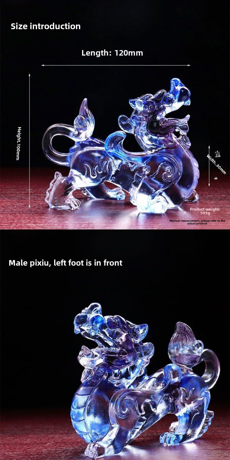 A pair of lucky Pixiu glass ornaments for home shop office living room gift decoration housewarming crafts opening