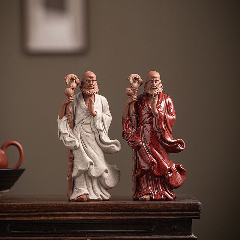 Zen ceramic sculpture of Bodhidharma, a figure on the desktop, a tea pet for the living room, a tea room, a shelf for decoration