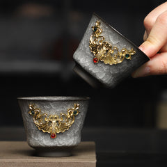 [Chinese style] Black ice flower gold inlaid jade tea cup home reception tea cup ceramic Kung Fu tea set single high-end tea cup host cup