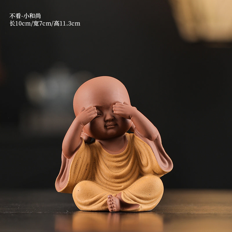 Chinese Zen Three Little Monks Cute Characters Ceramic Home Furnishings Office Desktop Zen Tea Pet Furnishings