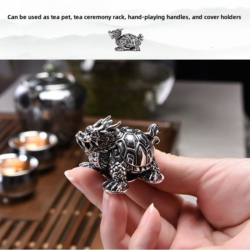 Silver Age 999 Pure Silver Dragon Turtle Tea Pet Creative Ancient Mythical Beast Lucky Xuanwu Tea Pet Personalized Tea Table Decoration