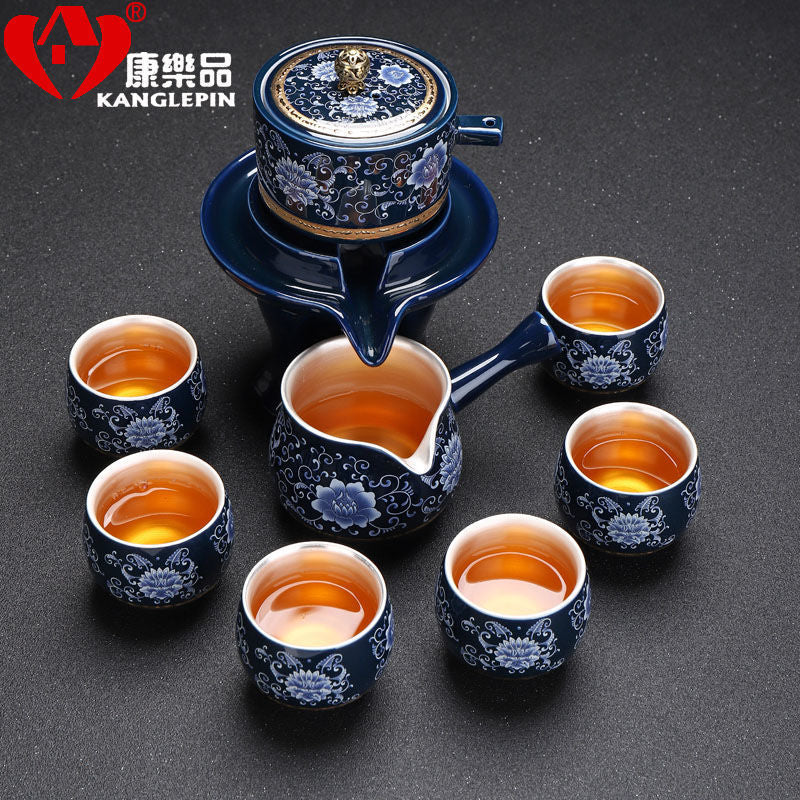 [Kaolin material] Enamel handmade ceramic silver-plated tea set 999 silver automatic tea set Kung Fu teacup tea brewing household teapot