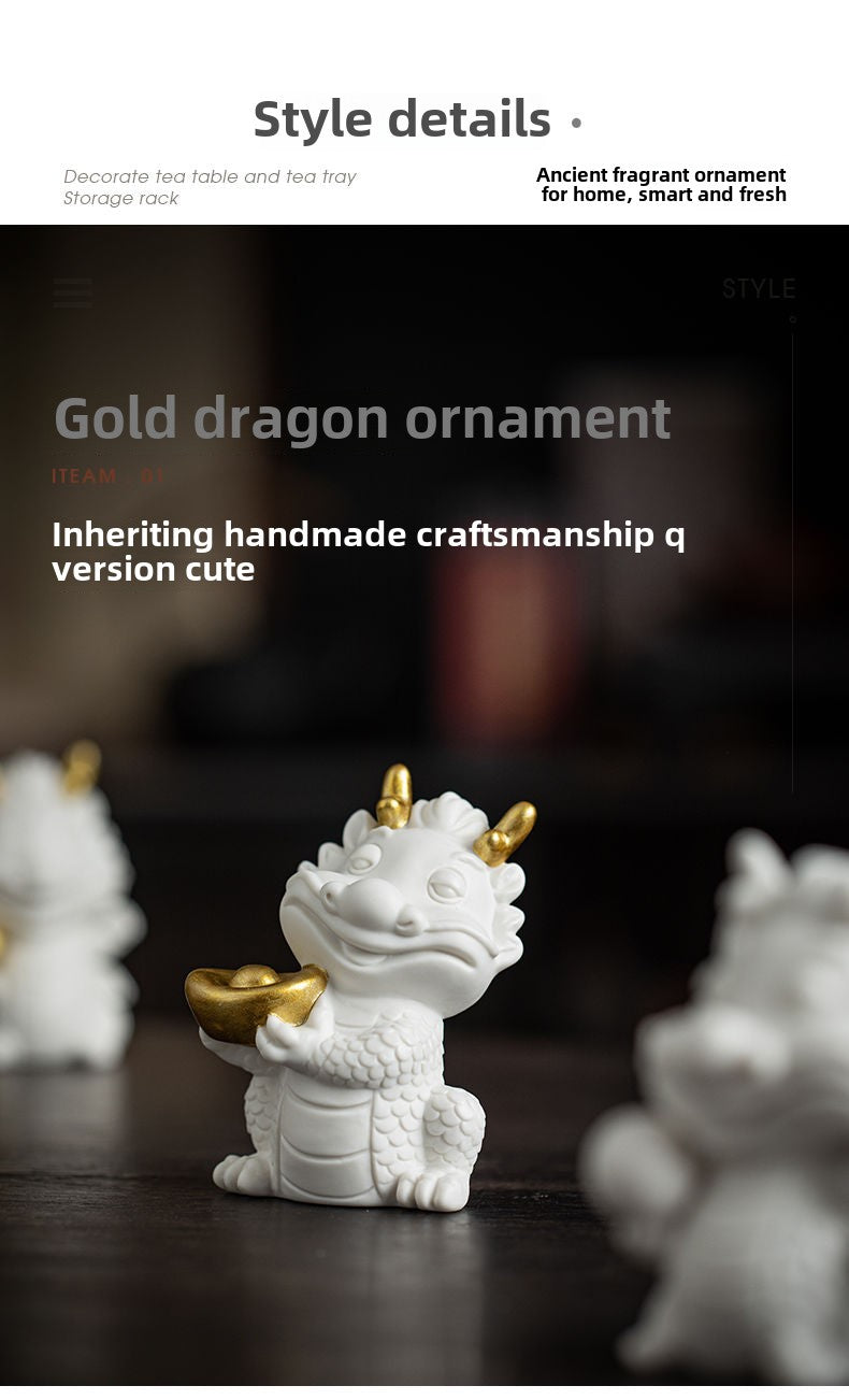 Creative white porcelain cute zodiac dragon tea pet ornaments lucky dragon tea ceremony tea play tea table decoration mascot gift