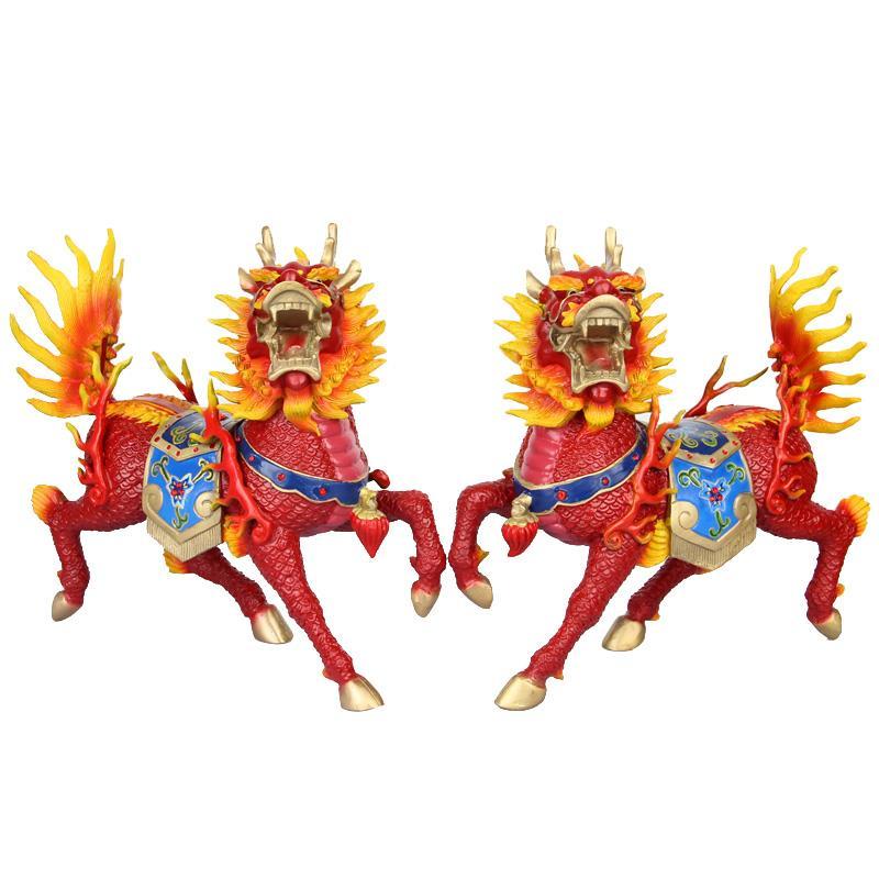 Painted fire unicorn ornaments copper unicorn ornaments a pair of brass crafts home porch living room decoration