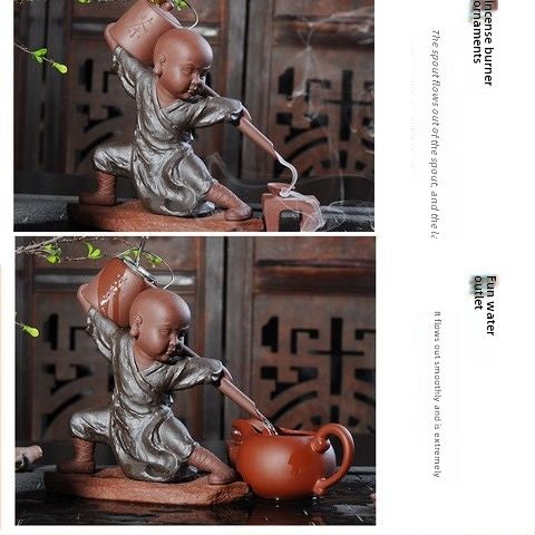 Creative Backflow Incense Kung Fu Monk Tea Master Lazy Tea Strainer Tea Filter Purple Clay Tea Pet Ornament Tea Set Accessories Tea Filter