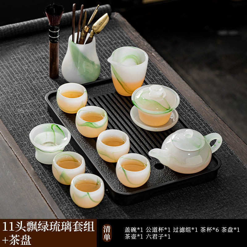 Mutton Fat Jade Porcelain Glass Kung Fu Tea Set 2025 New Light Luxury High-end Home Boutique High-end Tea Cup Set