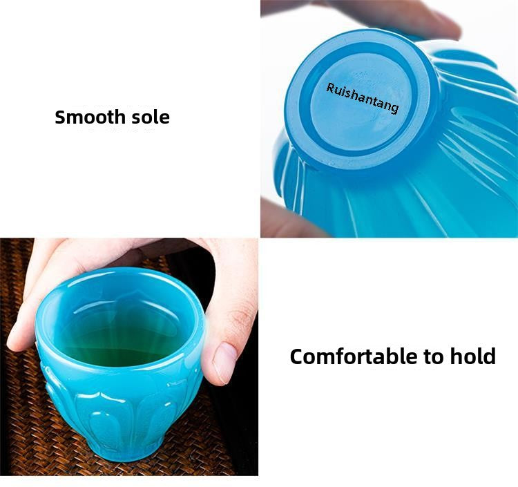 [Transparent cup body] Rongshantang Ice Blue Jade Porcelain Lotus Master Cup Tea Tasting Glass Zen Large Single Cup Jianzhan Tea Cup Kung Fu Tea Set