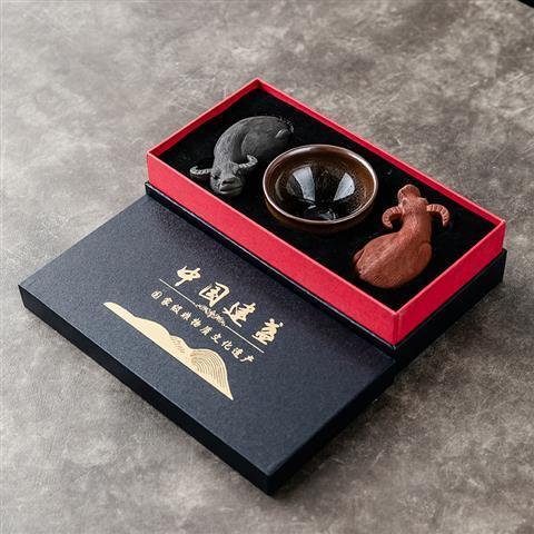 Shengyao purple sand ox turning the world Jianyang Jianzhan tea cup Baihuamu tea pet ornaments gift boutique iron tire oil drop