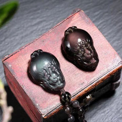 Hand-woven ice-colored obsidian carved dragon head turtle pendant men and women crystal mascot dragon turtle necklace personality pendant