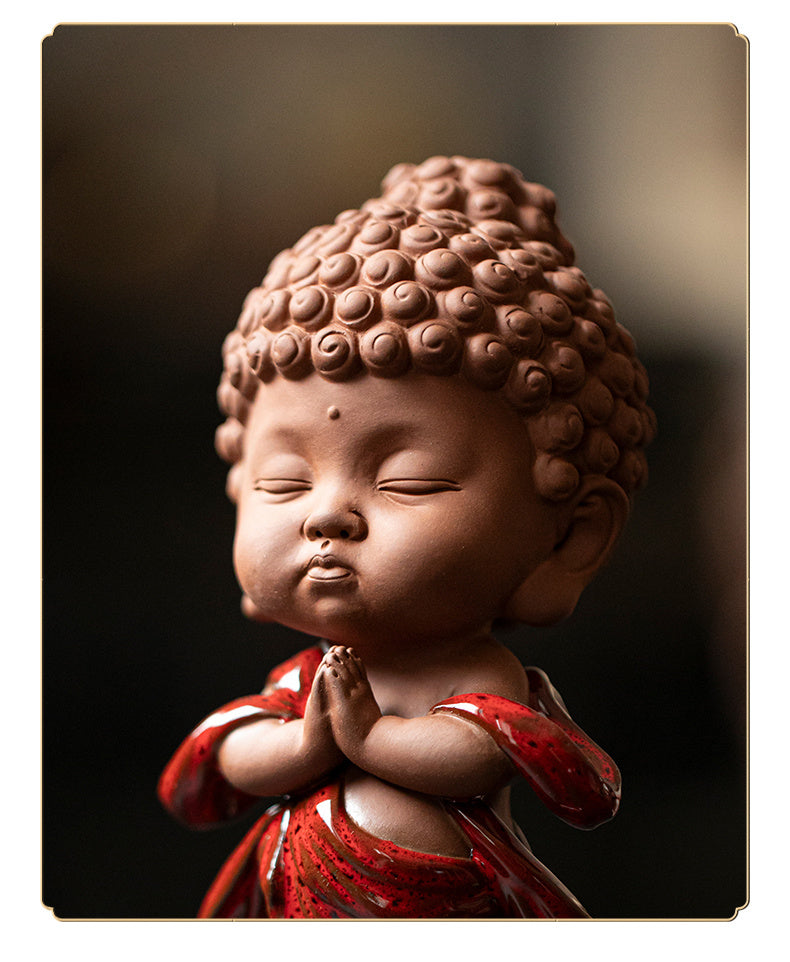 Chinese ceramic baby Buddha Zen ornaments office tea table desktop decorations cute prince Buddha tea pet