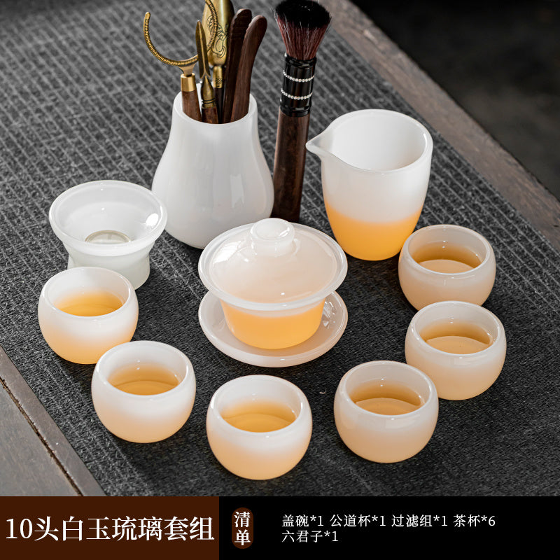 Mutton Fat Jade Porcelain Glass Kung Fu Tea Set 2025 New Light Luxury High-end Home Boutique High-end Tea Cup Set