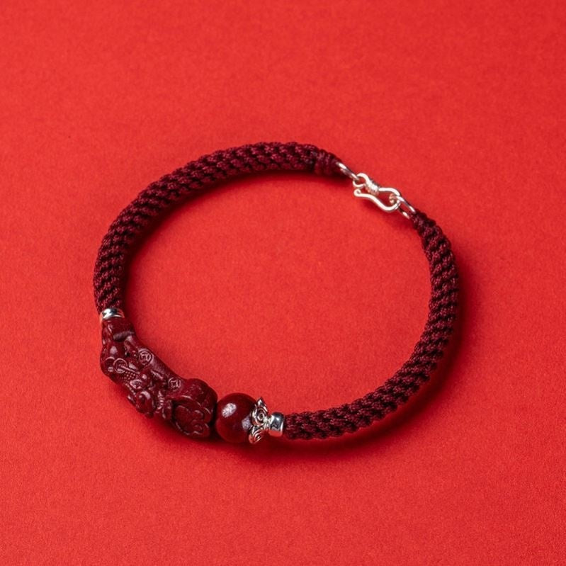 Kirin blessing bracelet men's red rope bracelet hand-woven zodiac year cinnabar transfer bracelet men and women