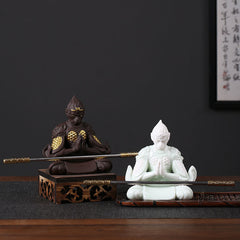 [The golden hoop can be removed] White porcelain fighting Buddha Monkey King Sun Wukong ornaments home porch living room wine cabinet decoration tea tray tea pet