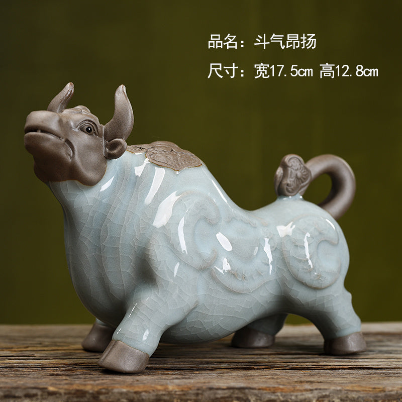 Niuqi Chongtian Geyao Twelve Zodiac Ox Ceramic Crafts Living Room Wine Cabinet Office Desktop Decoration