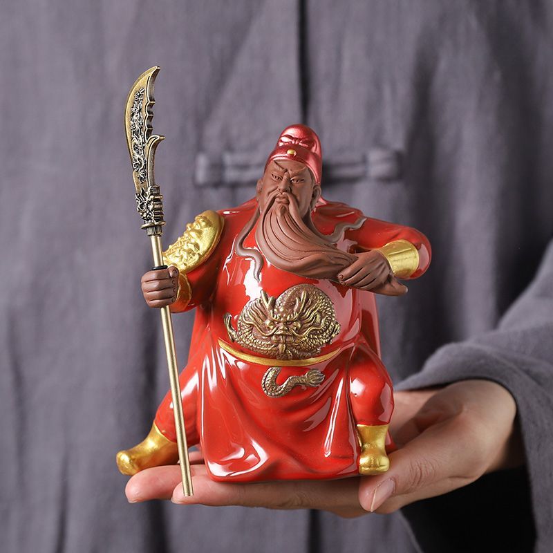 Purple sand can be used to raise the martial saint Guan Yu small ornaments home fortune-attracting boutique Guan Gong decoration tea pet tea play tea table decoration