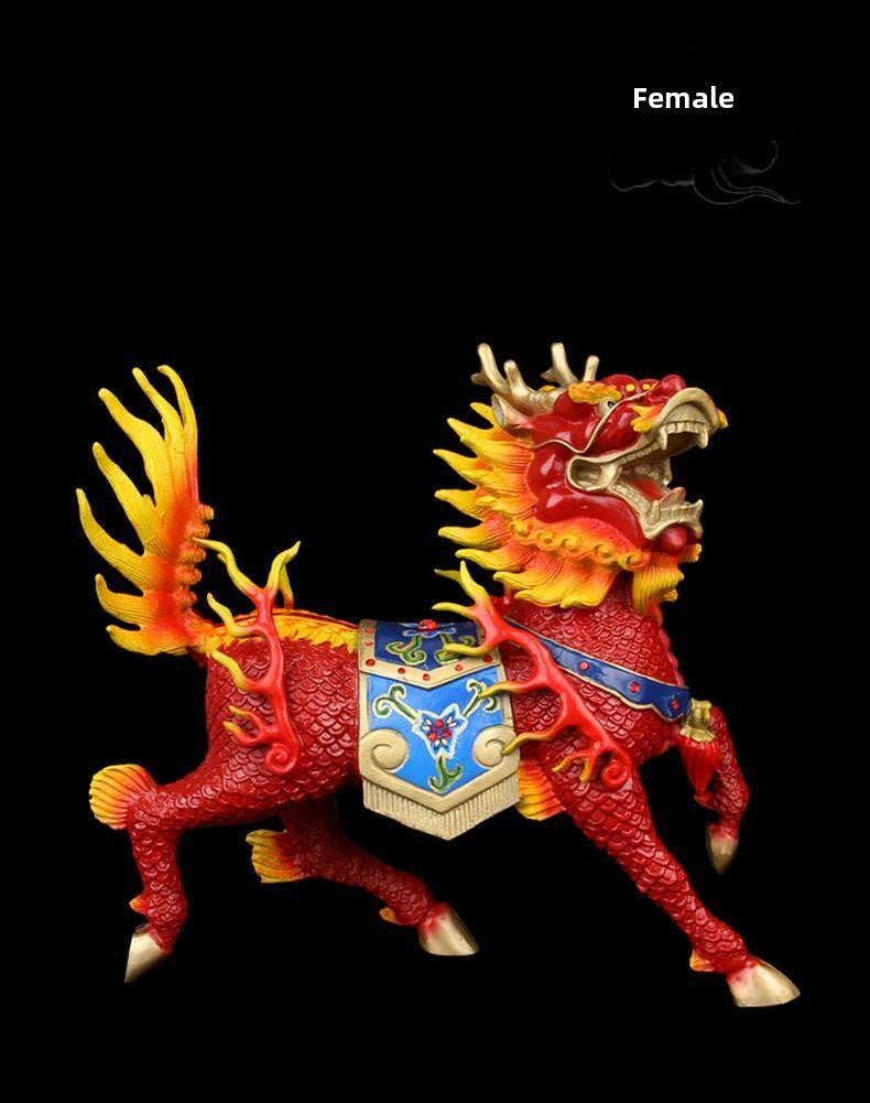 Painted fire unicorn ornaments copper unicorn ornaments a pair of brass crafts home porch living room decoration