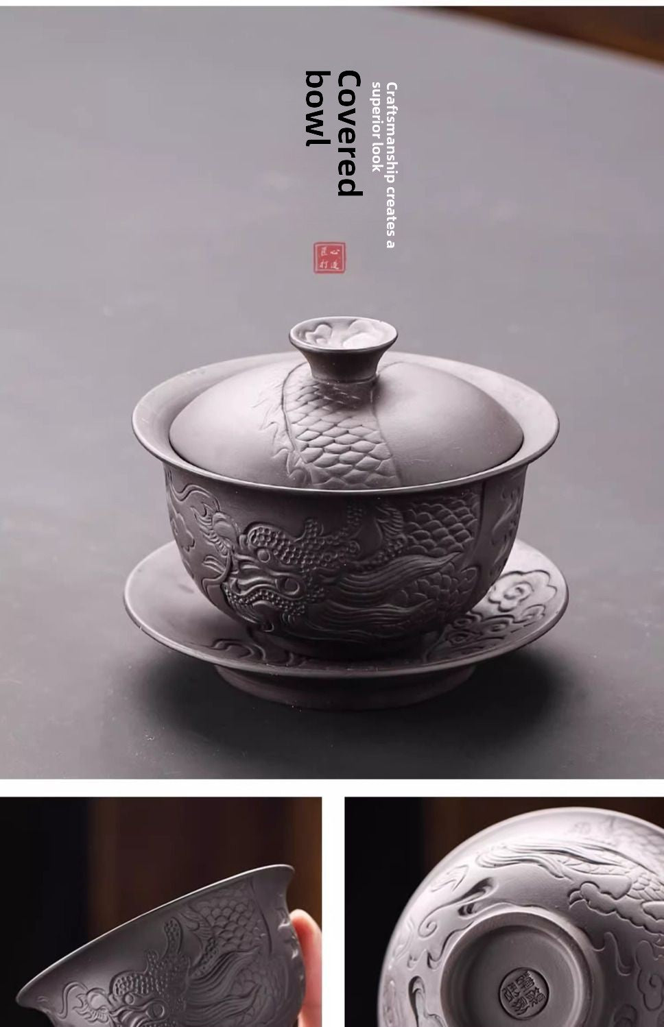 Longteng Sihai luxury purple sand tea set household tea tray office reception Kung Fu teapot covered bowl teacup