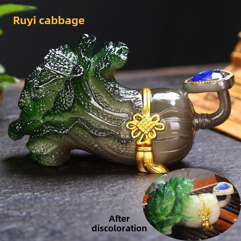 Creative tea pet color-changing ornaments to attract wealth and raise Ruyi jade cabbage tea set tea toy tea tray tea table tea ceremony accessories