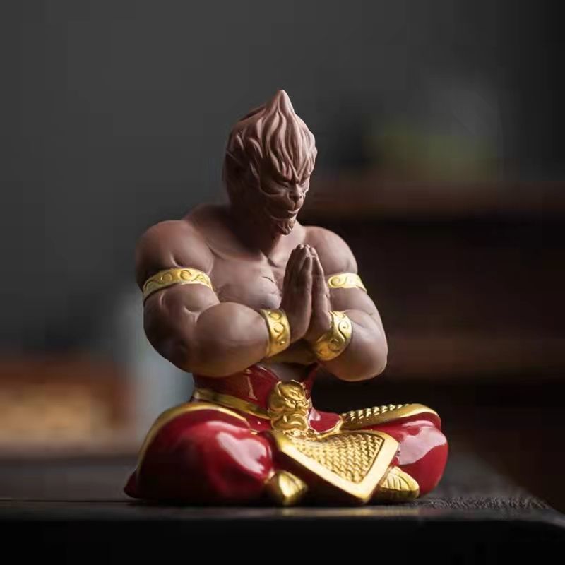 Monkey King Asks Buddha Ornaments Purple Clay Tea Pet Monkey King Home Town Handmade Tea Accessories Tea Toys Tea Art Home Ornaments