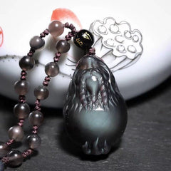 Hand-woven ice-colored obsidian carved dragon head turtle pendant men and women crystal mascot dragon turtle necklace personality pendant