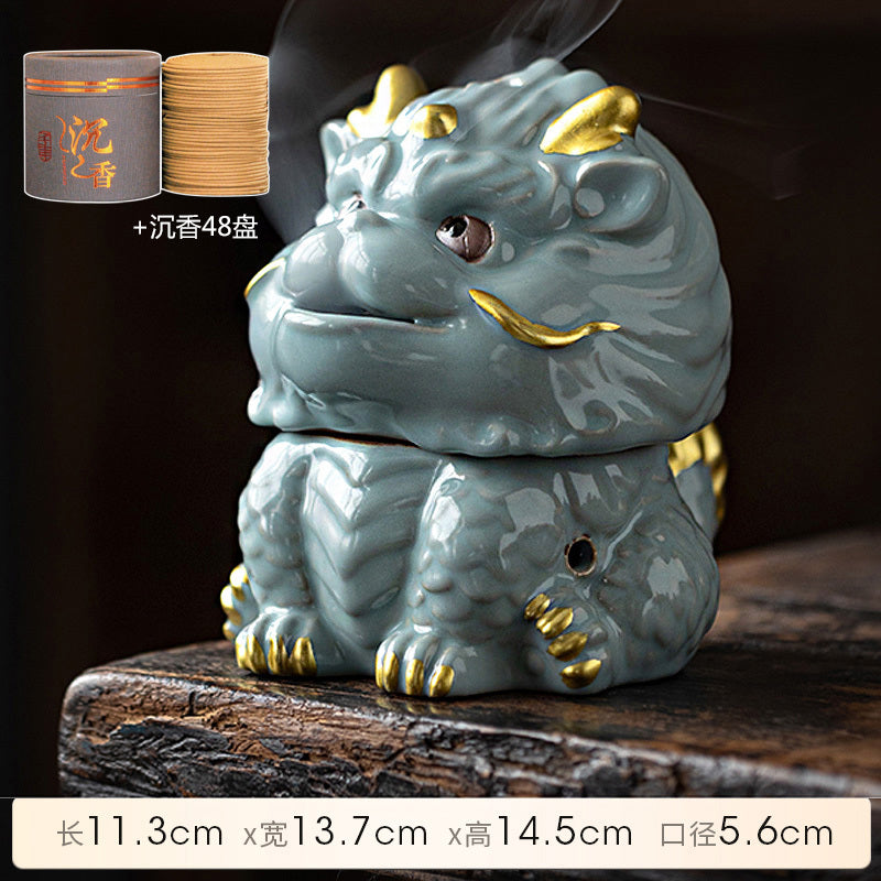 Kirin Incense Burner Suanni Ceramic Mugwort Creative Incense Burner Sandalwood Agarwood Tea Pet Zen Mythical Beast Ornaments