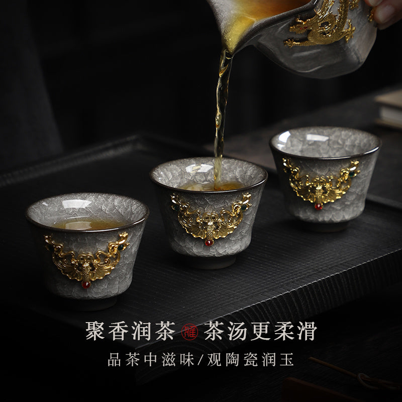 [Chinese style] Black ice flower gold inlaid jade tea cup home reception tea cup ceramic Kung Fu tea set single high-end tea cup host cup