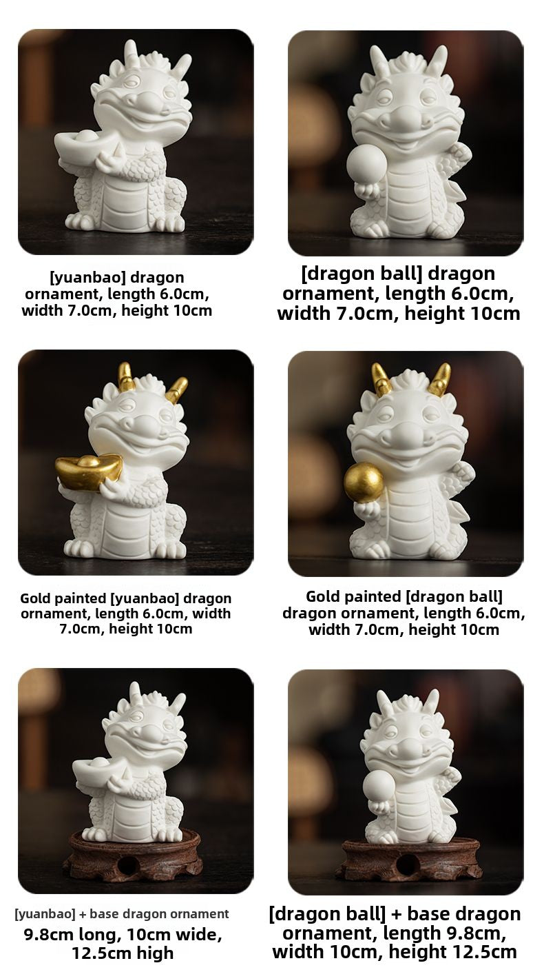 Creative white porcelain cute zodiac dragon tea pet ornaments lucky dragon tea ceremony tea play tea table decoration mascot gift