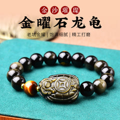 Gold Obsidian Dragon Turtle Bracelet Men's Obsidian Zodiac Buddha Beads Bracelet Transfer National Style Beaded Hand Jewelry Can Be Played