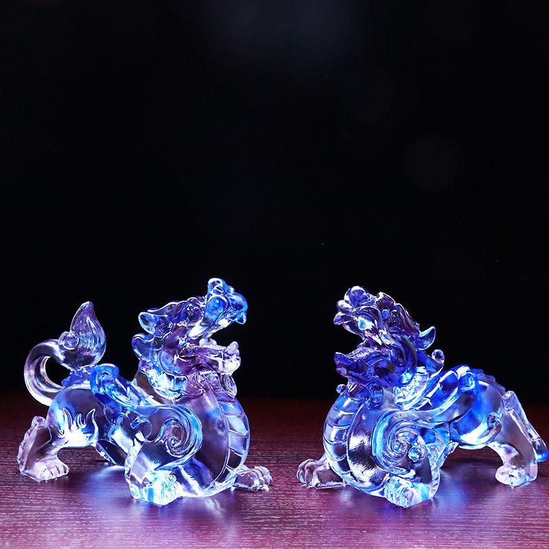 A pair of lucky Pixiu glass ornaments for home shop office living room gift decoration housewarming crafts opening