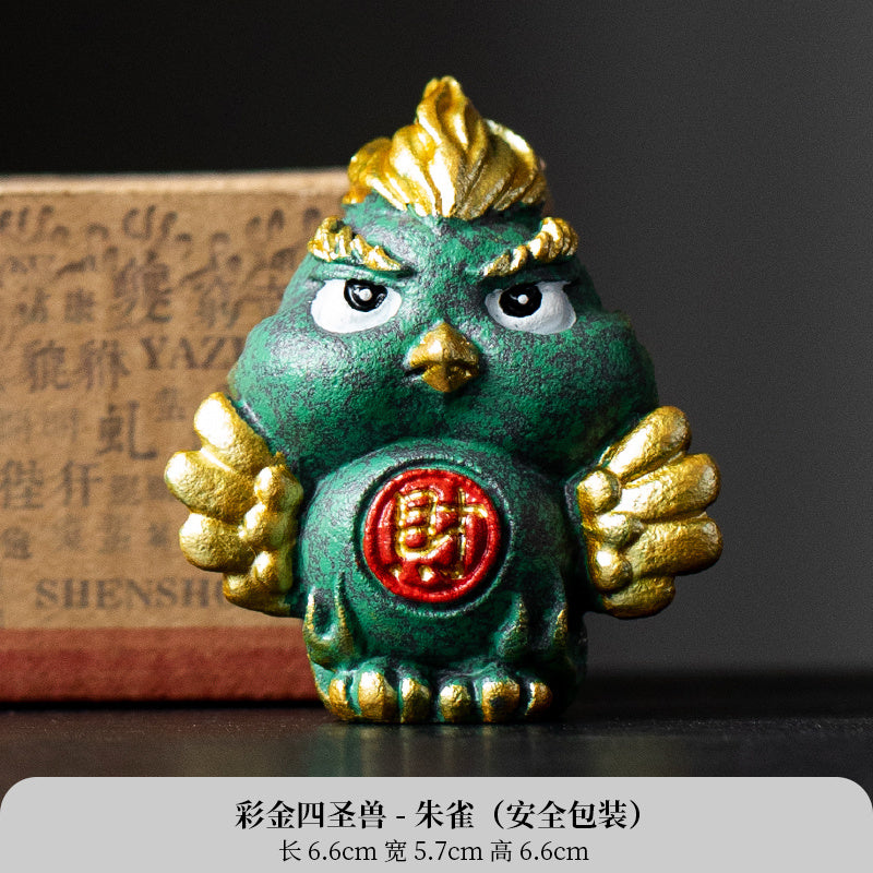 New Chinese style cute healing system fortune-attracting four beasts mascots blue sandstone tea pet ornaments Qinglong desktop decoration