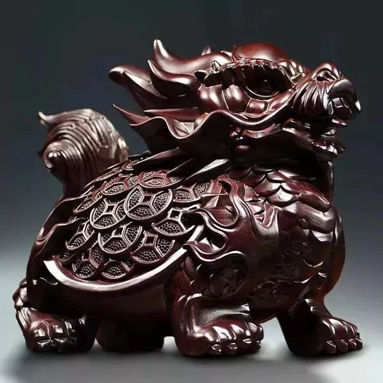 Ebony wood carved dragon turtle ornaments mahogany carving crafts solid wood dragon head turtle basalt home office decoration